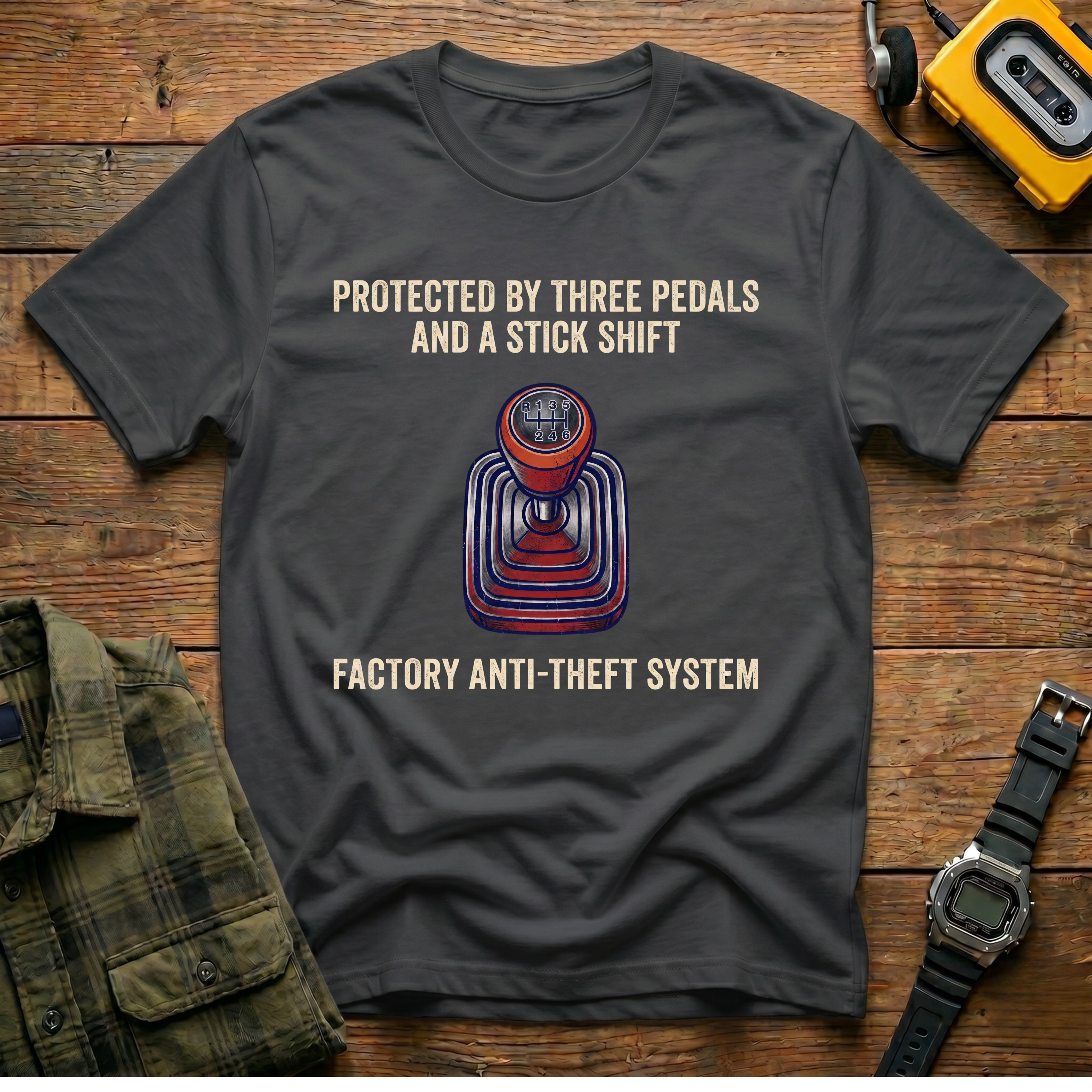 Three Pedals and a Stick Shift Factory Anti-Theft  T-Shirt