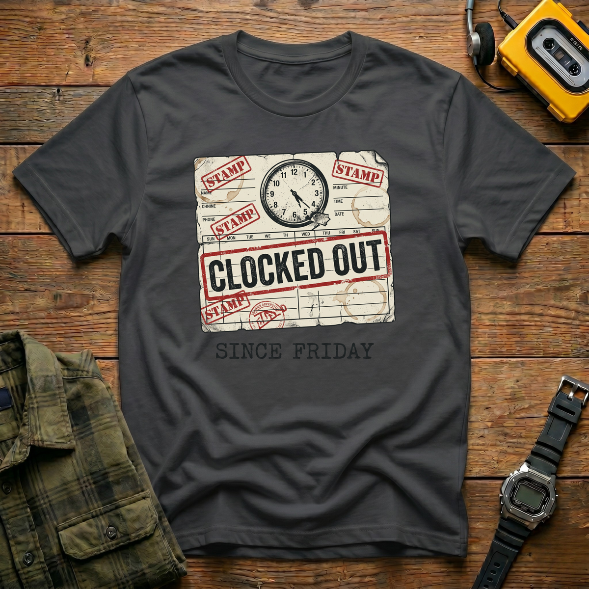 Clocked Out Stamp  T-Shirt