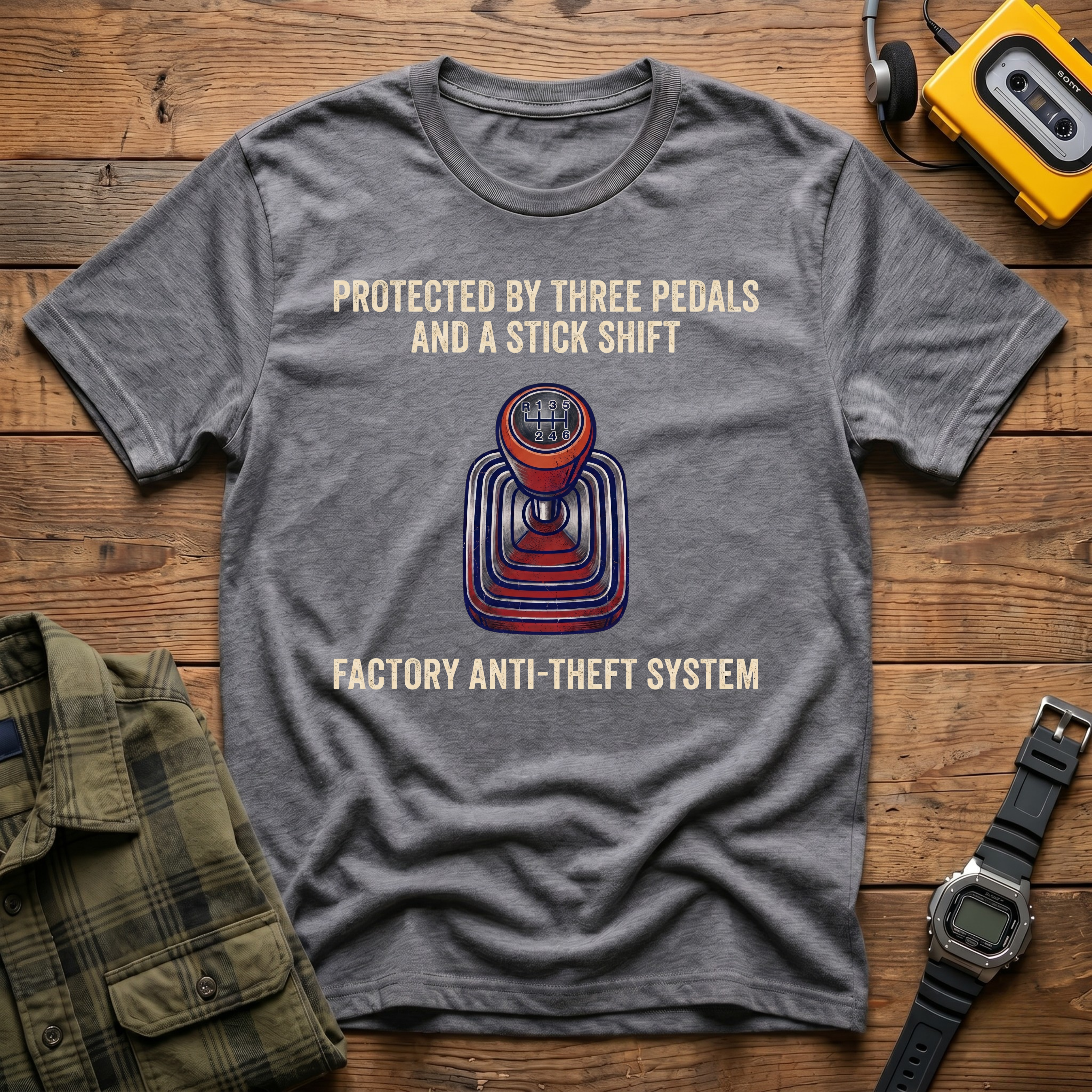 Three Pedals and a Stick Shift Factory Anti-Theft  T-Shirt