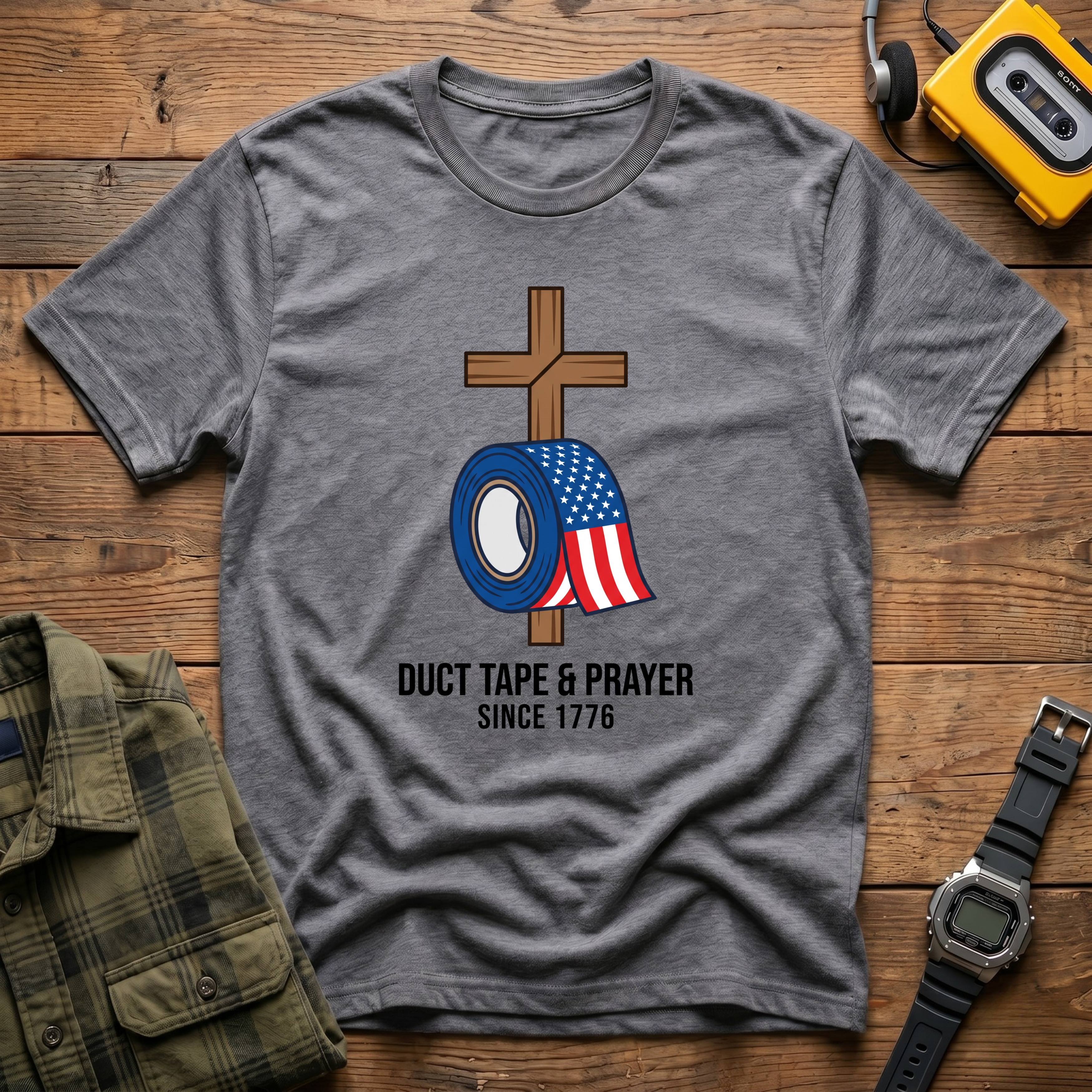 Duct Tape & Prayer Cross 1776  T-Shirt