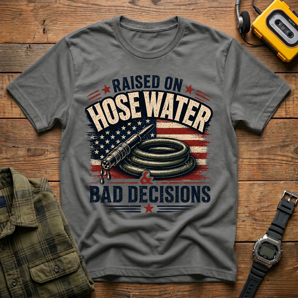 Raised On Hose Water Bad Decisions Flag T-Shirt