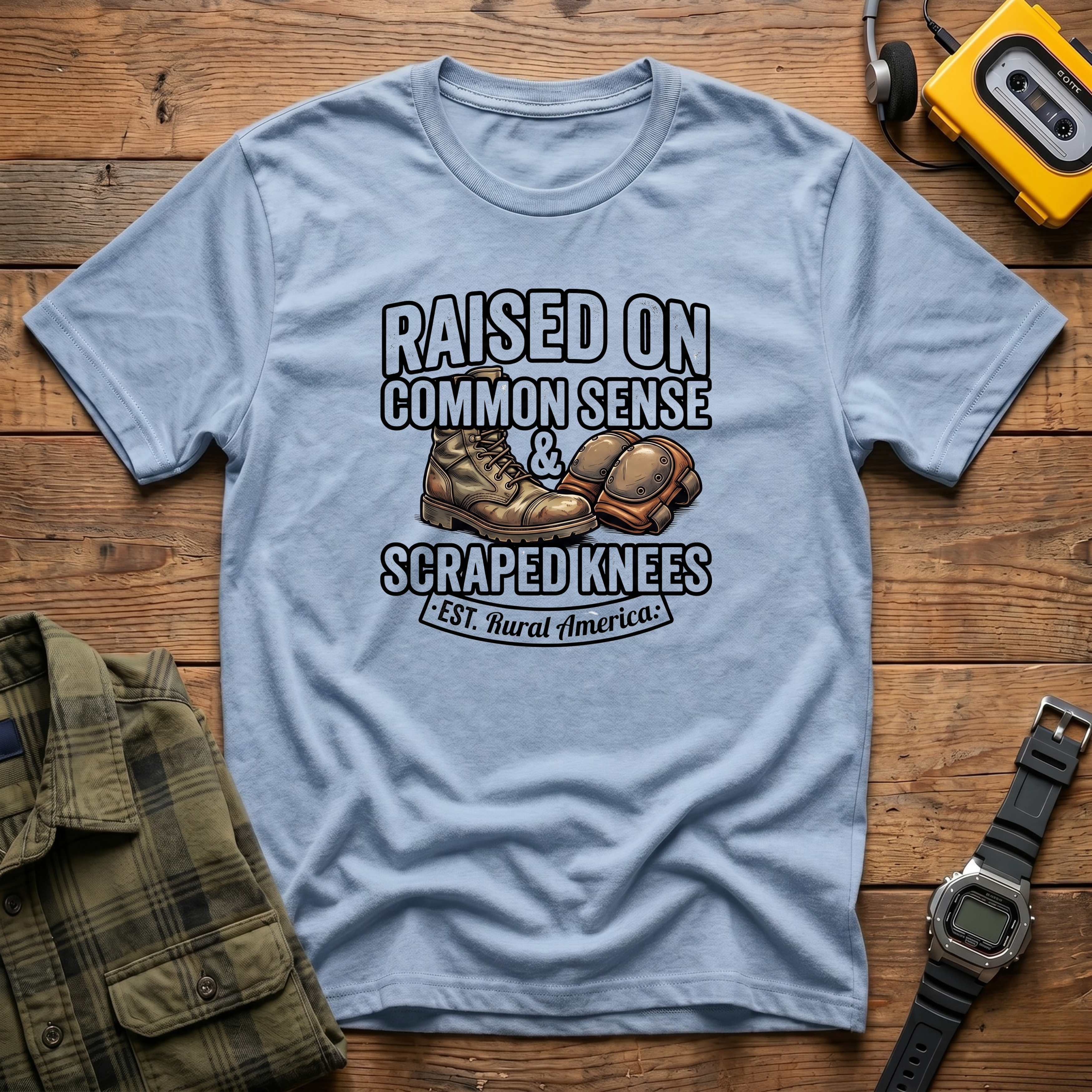 Raised ON Common Sense and Scrapped Knees. Rural America T-Shirt