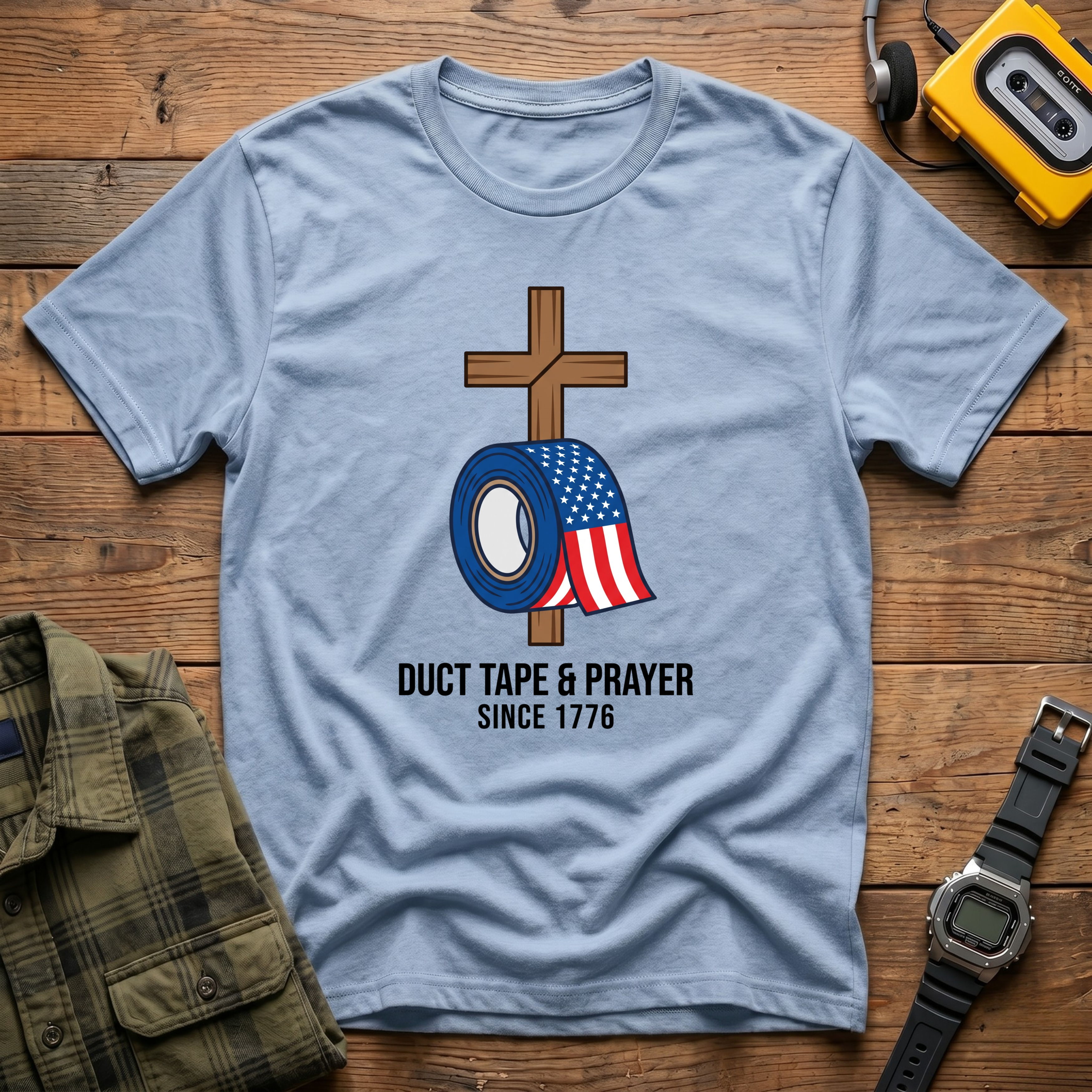 Duct Tape & Prayer Cross 1776  T-Shirt