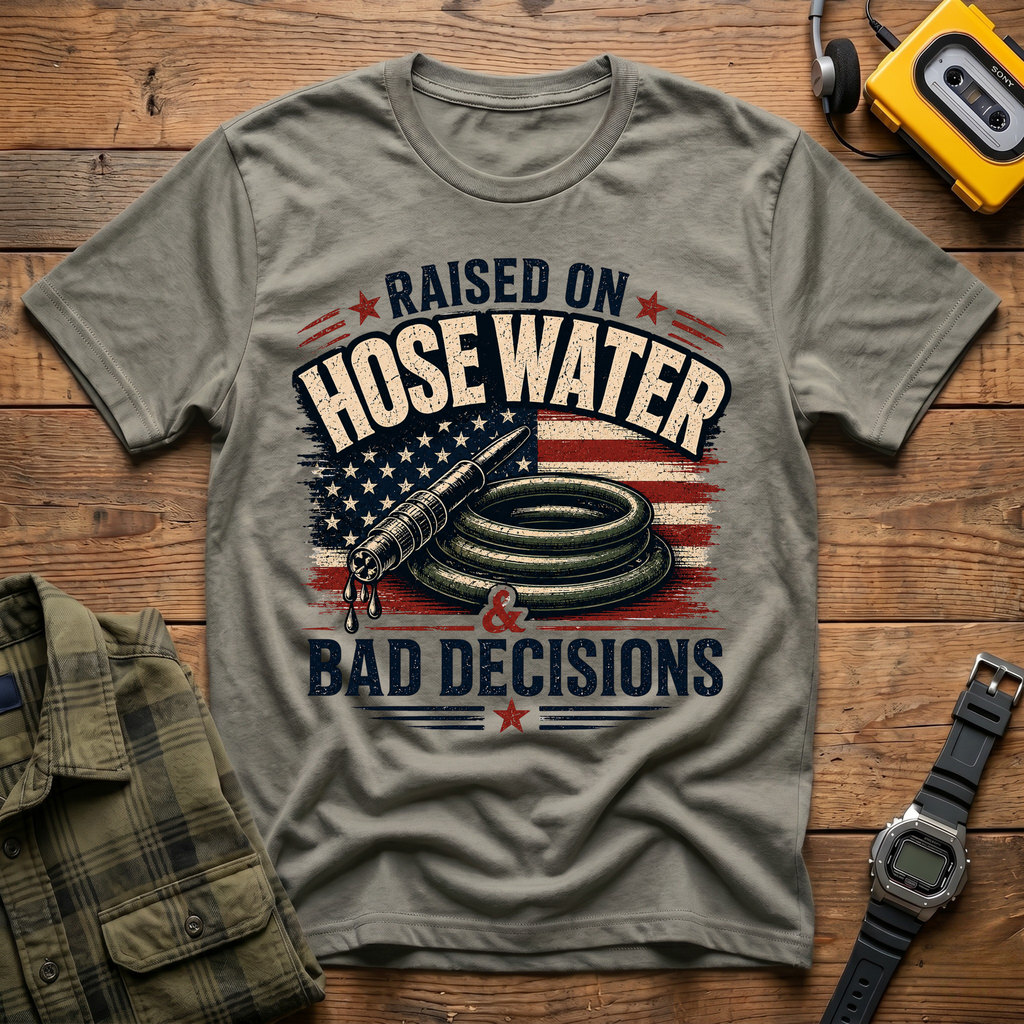 Raised On Hose Water Bad Decisions Flag T-Shirt