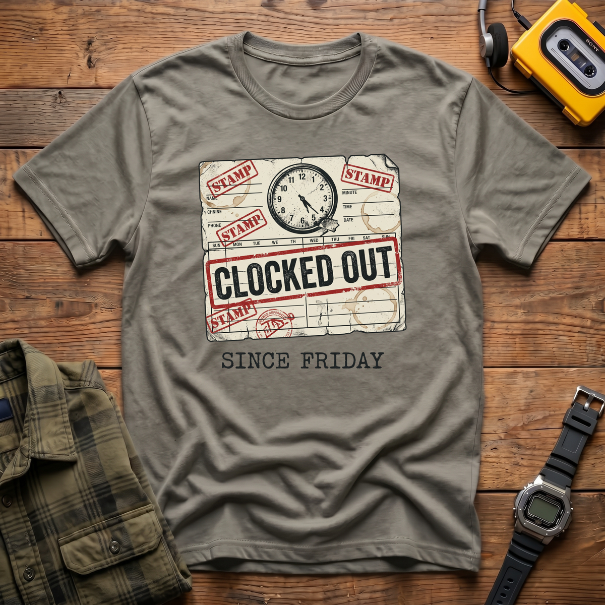 Clocked Out Stamp  T-Shirt