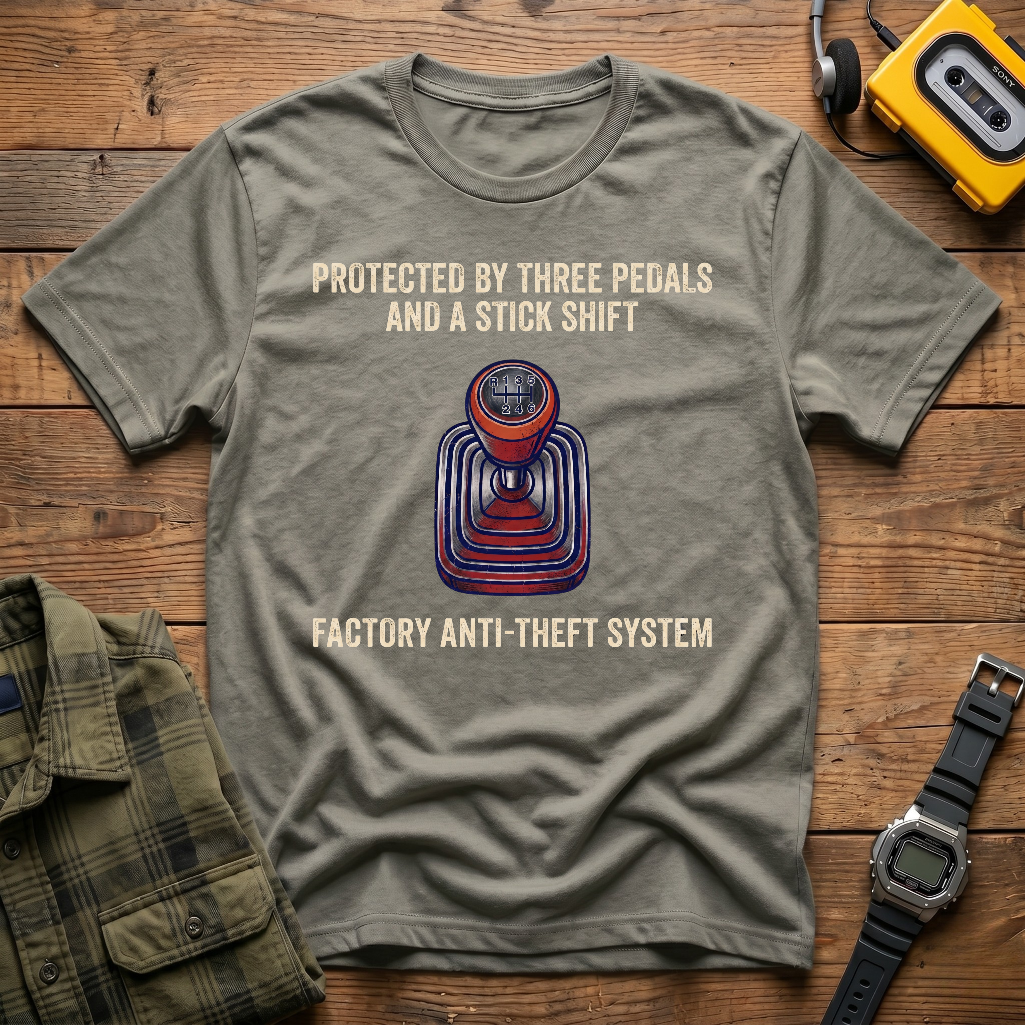 Three Pedals and a Stick Shift Factory Anti-Theft  T-Shirt