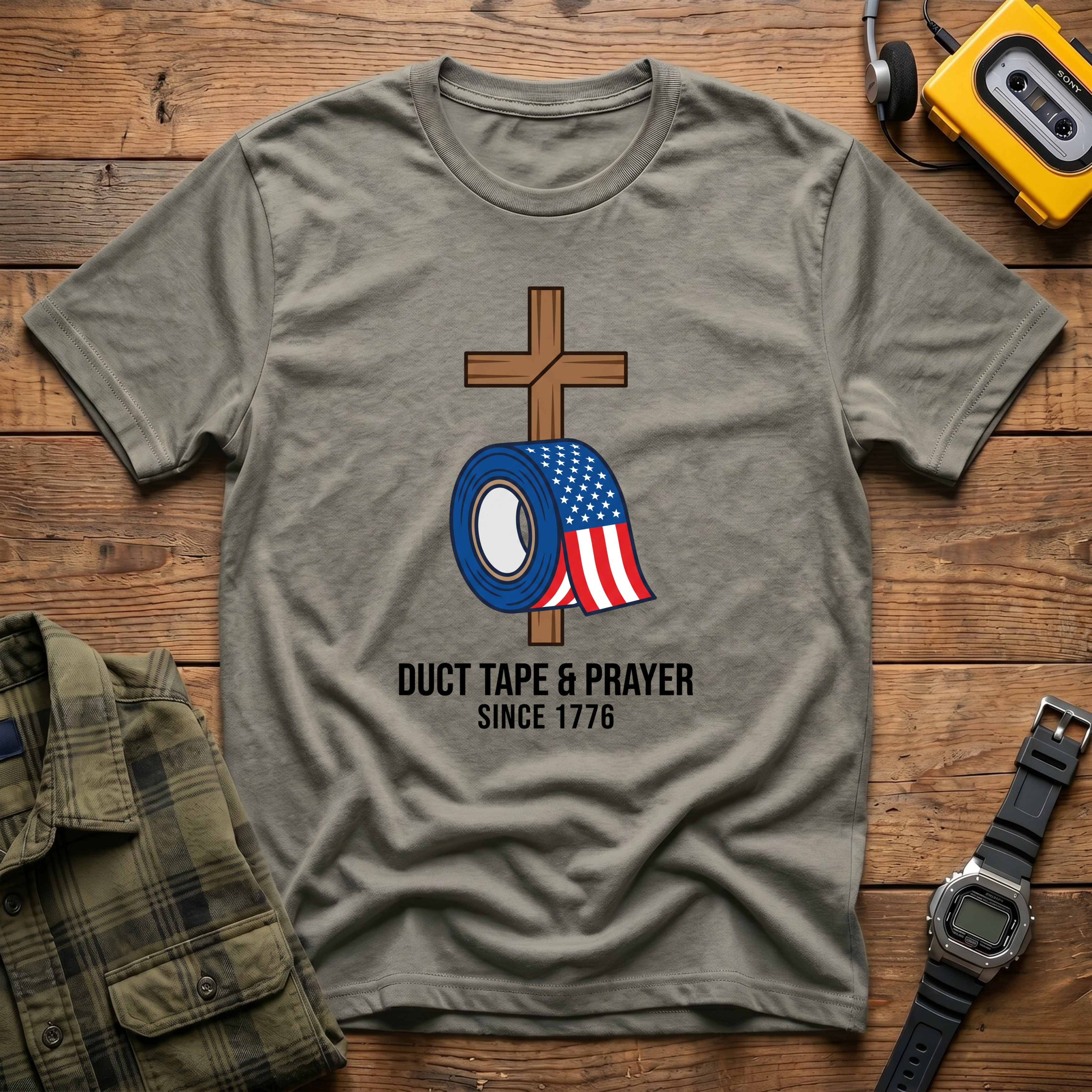 Duct Tape & Prayer Cross 1776  T-Shirt