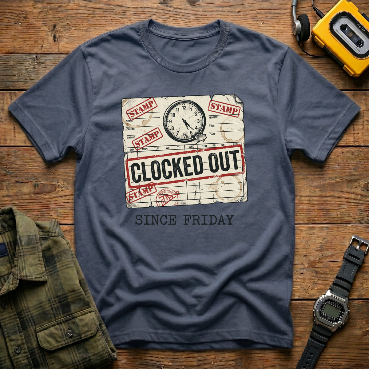 Clocked Out Stamp  T-Shirt