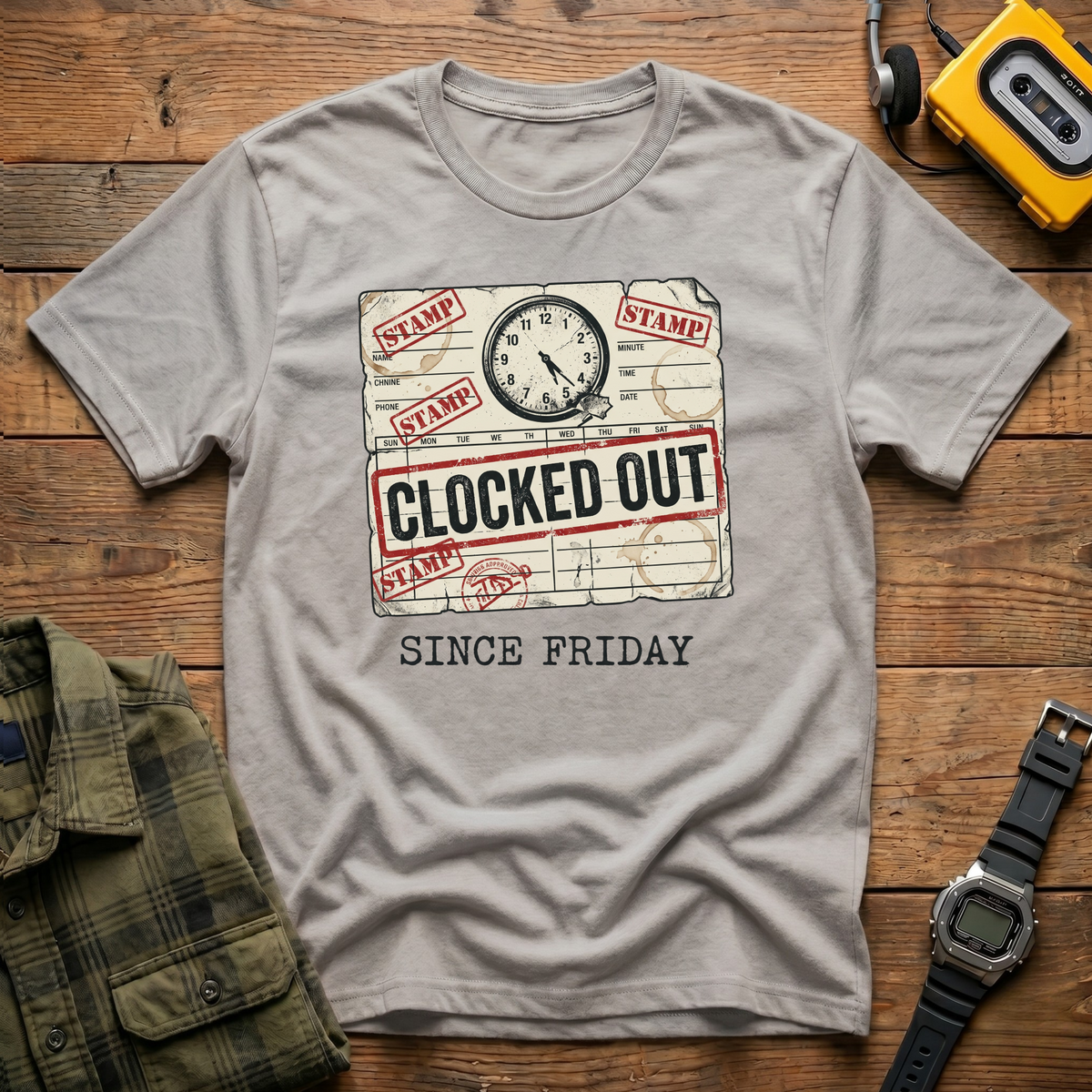 Clocked Out Stamp  T-Shirt