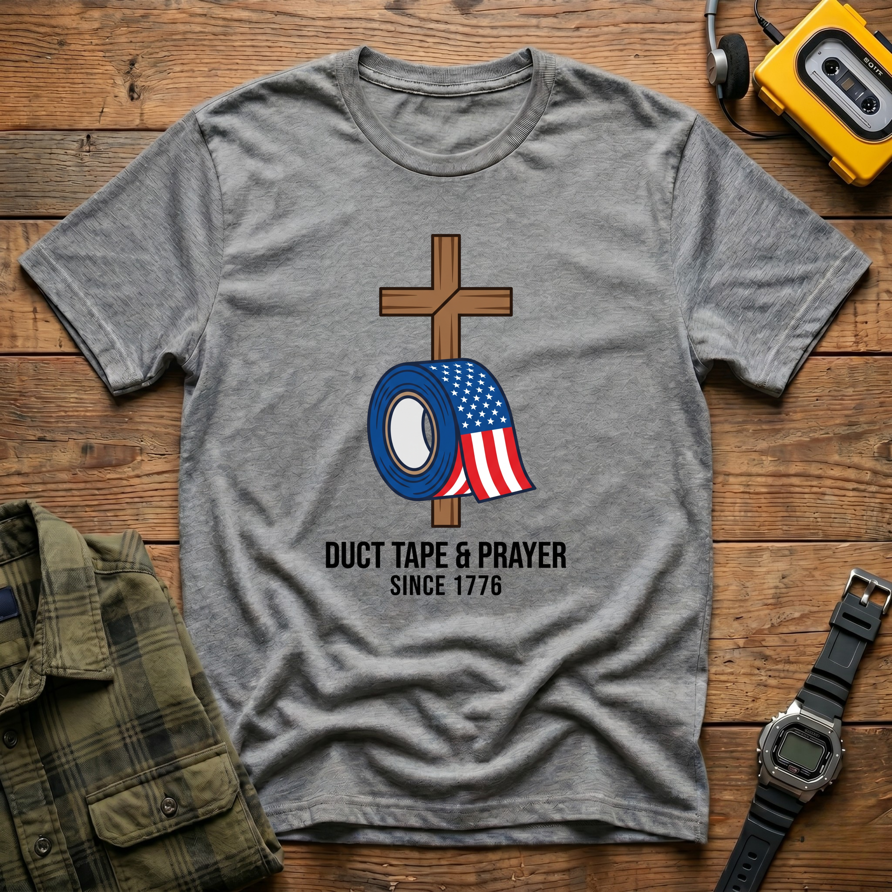 Duct Tape & Prayer Cross 1776  T-Shirt