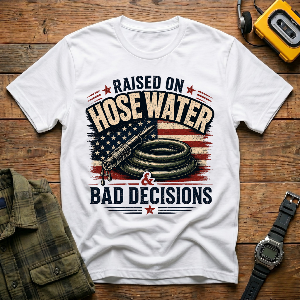 Raised On Hose Water Bad Decisions Flag T-Shirt
